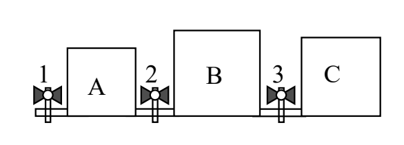 Сосуды A, B и C с кранами